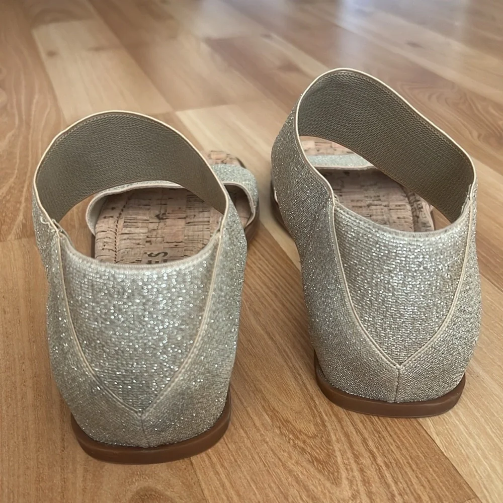 Aerosoles Gold & Silver Glitter Elastic Ankle Strap Cork Flat Sandals Womens 9M